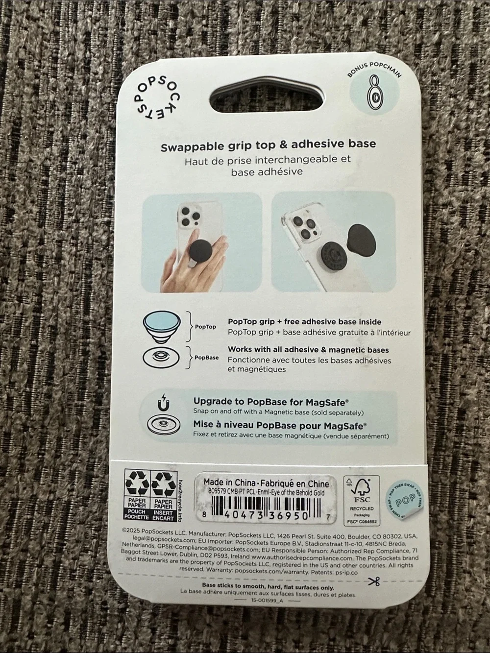 PopSocket PopTop Gold and Black Swappable Phone Grip - New in box